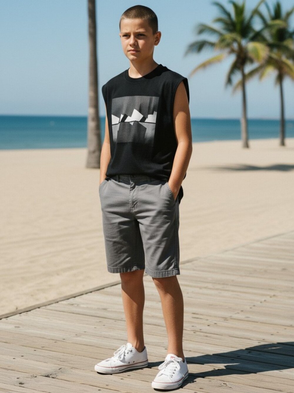 Sonoma Chino Shorts Boys 16 Reg Gray Excellent Flat‎ Front Cotton Blend Stretch